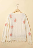 Contrast Star Raw Hem Long Sleeve Knit Top - Trendsi - Flyclothing LLC
