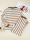 Stripe Collared Top and Drawstring Pant Set - Trendsi - Flyclothing LLC