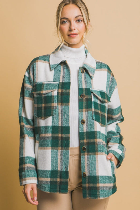 Love Tree Plaid Button Up Shacket - Trendsi