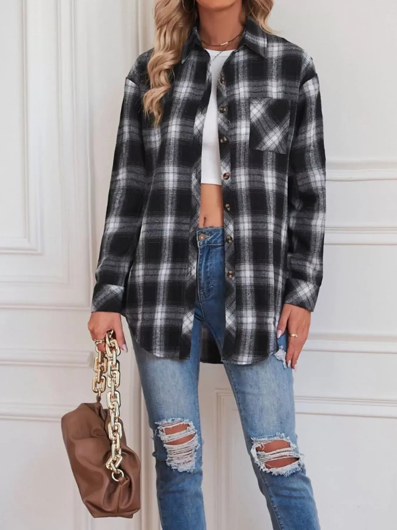 Casual Plaid Button Up Shirt - Trendsi - Flyclothing LLC