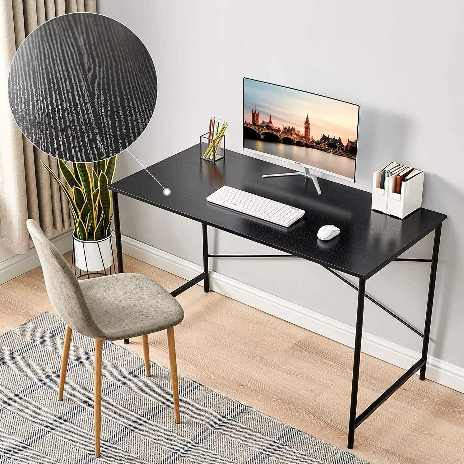 47" Black Wood and Stainless Steel Computer Desk - Homeroots - Flyclothing LLC