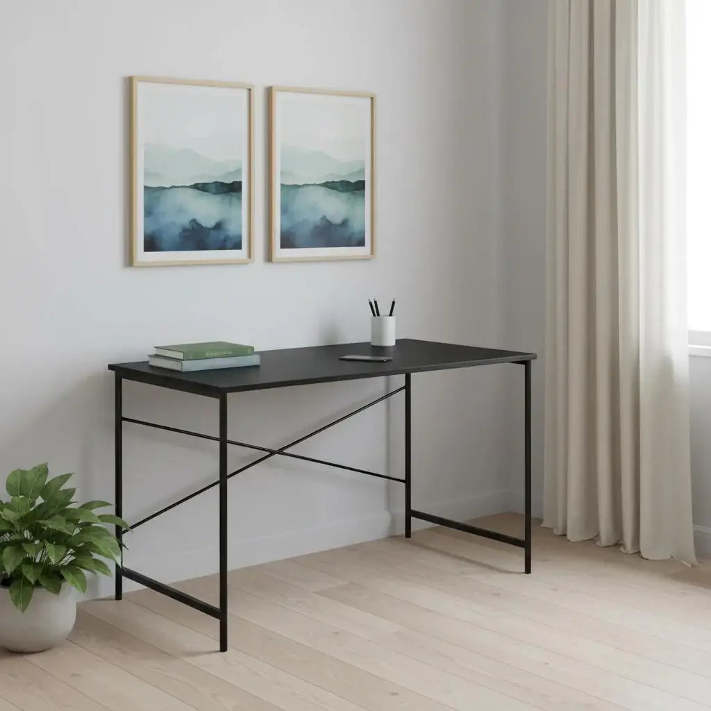 47" Black Wood and Stainless Steel Computer Desk - Homeroots - Flyclothing LLC