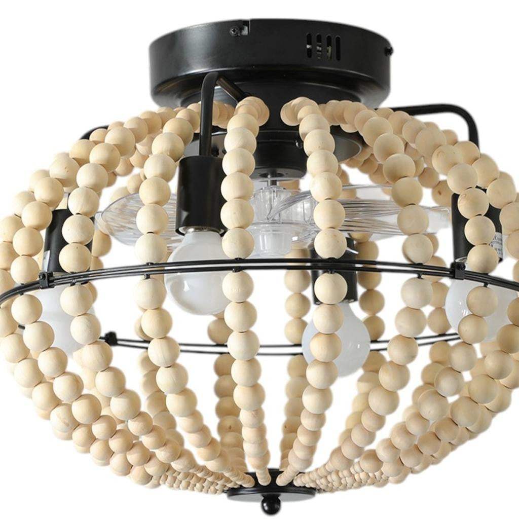 Natural Wood Bead Four Light Semi-Flush Mount Ceiling Fan And Light - HomeRoots - Flyclothing LLC