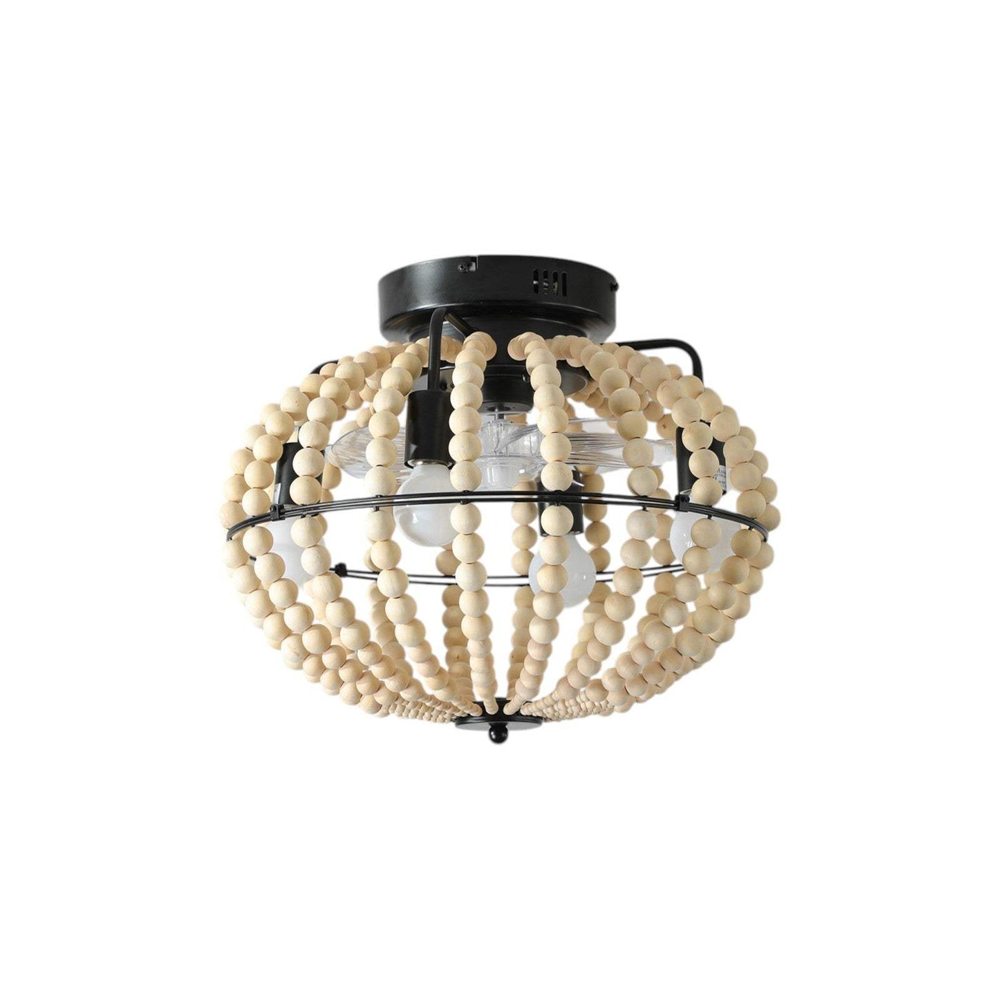Natural Wood Bead Four Light Semi-Flush Mount Ceiling Fan And Light - HomeRoots - Flyclothing LLC