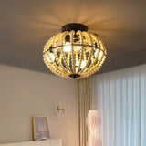 Natural Wood Bead Four Light Semi-Flush Mount Ceiling Fan And Light - HomeRoots - Flyclothing LLC