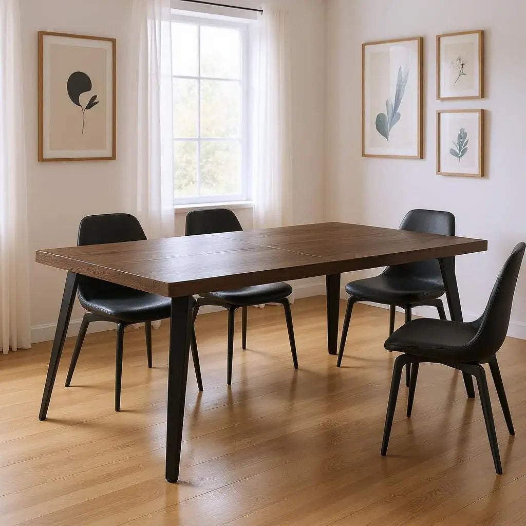 63" Dark Brown and Black Wood and Steel Dining Table - Homeroots - Flyclothing LLC