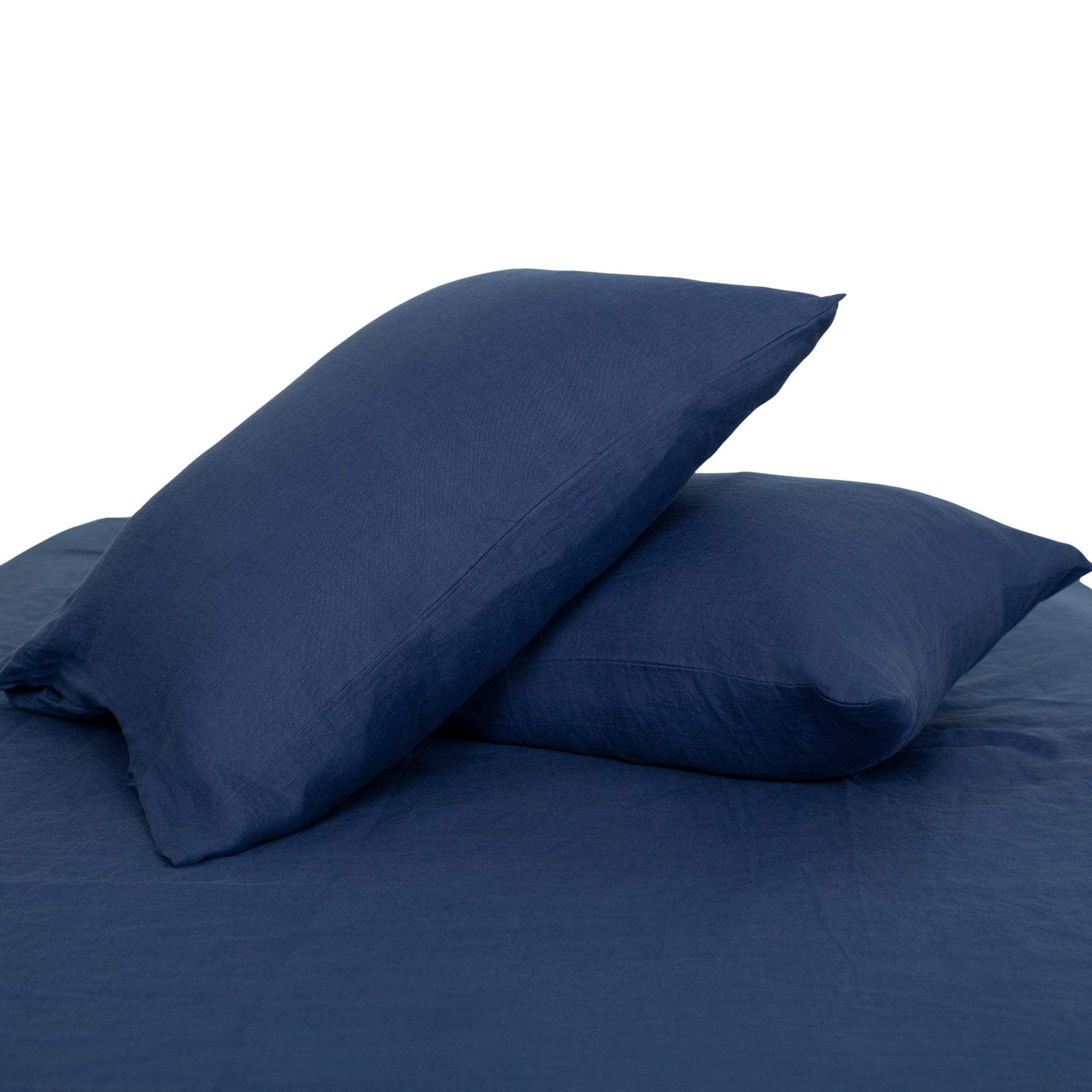 Set of Two Navy Blue Linen Standard Pillowcases - HomeRoots - Flyclothing LLC