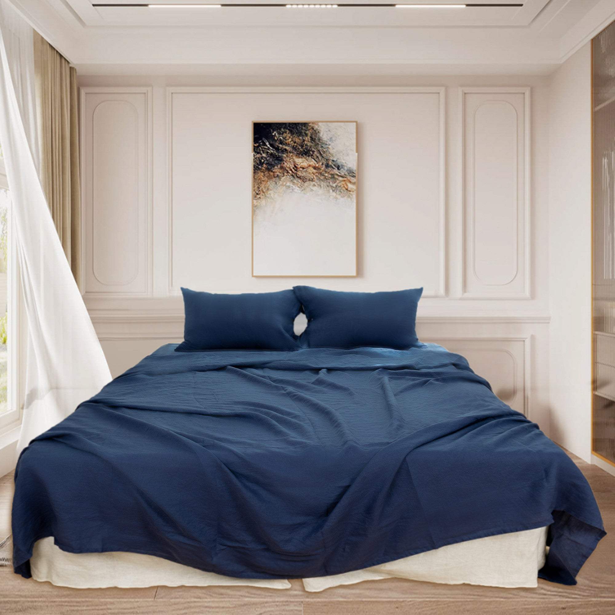 Set of Two Navy Blue Linen Standard Pillowcases - HomeRoots - Flyclothing LLC