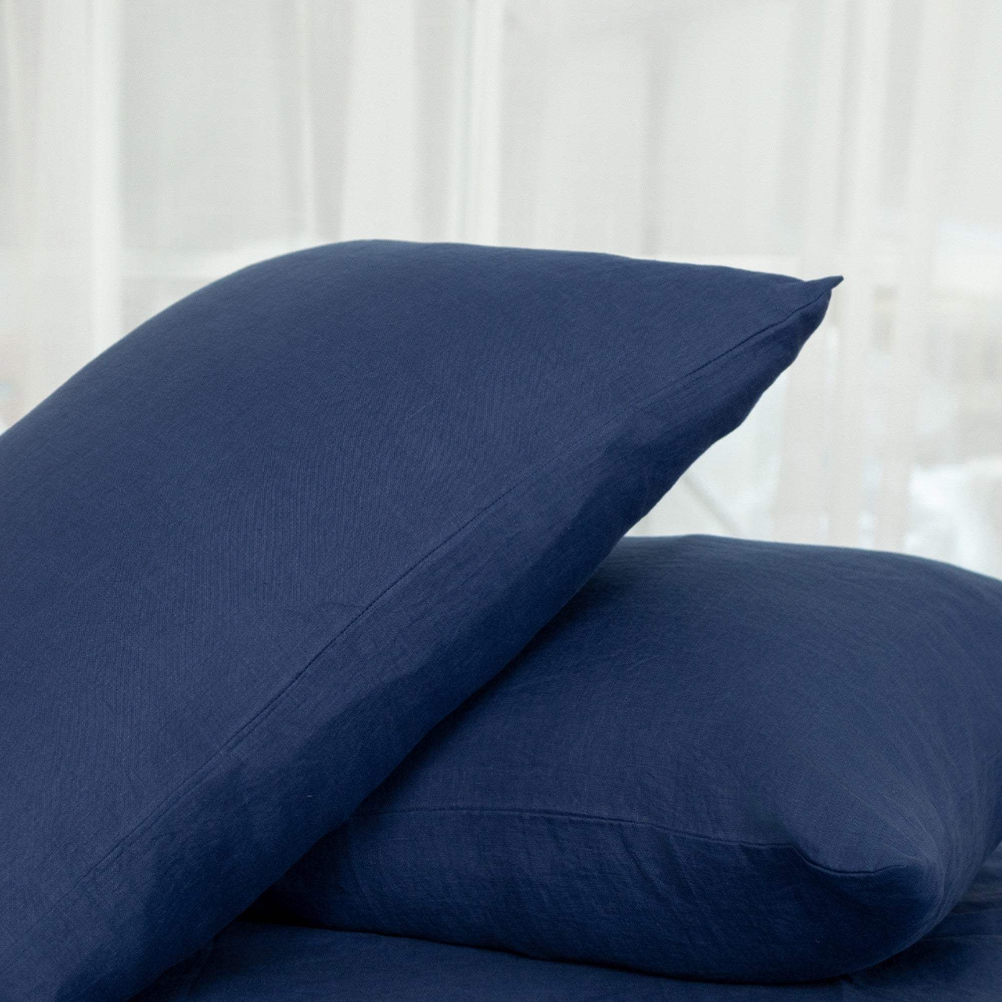Set of Two Navy Blue Linen Standard Pillowcases - HomeRoots - Flyclothing LLC
