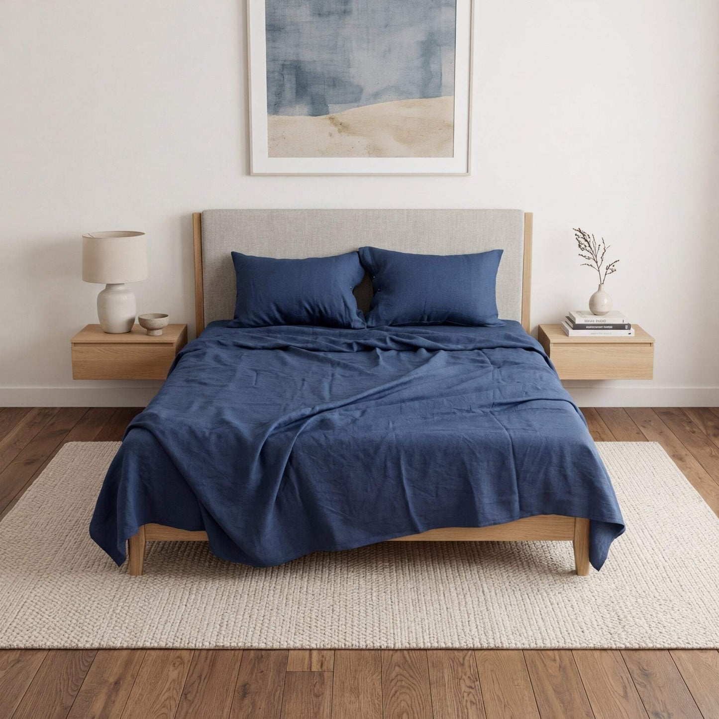 Set of Two Navy Blue Linen Standard Pillowcases - HomeRoots - Flyclothing LLC