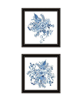 Set Of Two Blue And White Delph Floral Black Framed Wall Art - HomeRoots - Flyclothing LLC