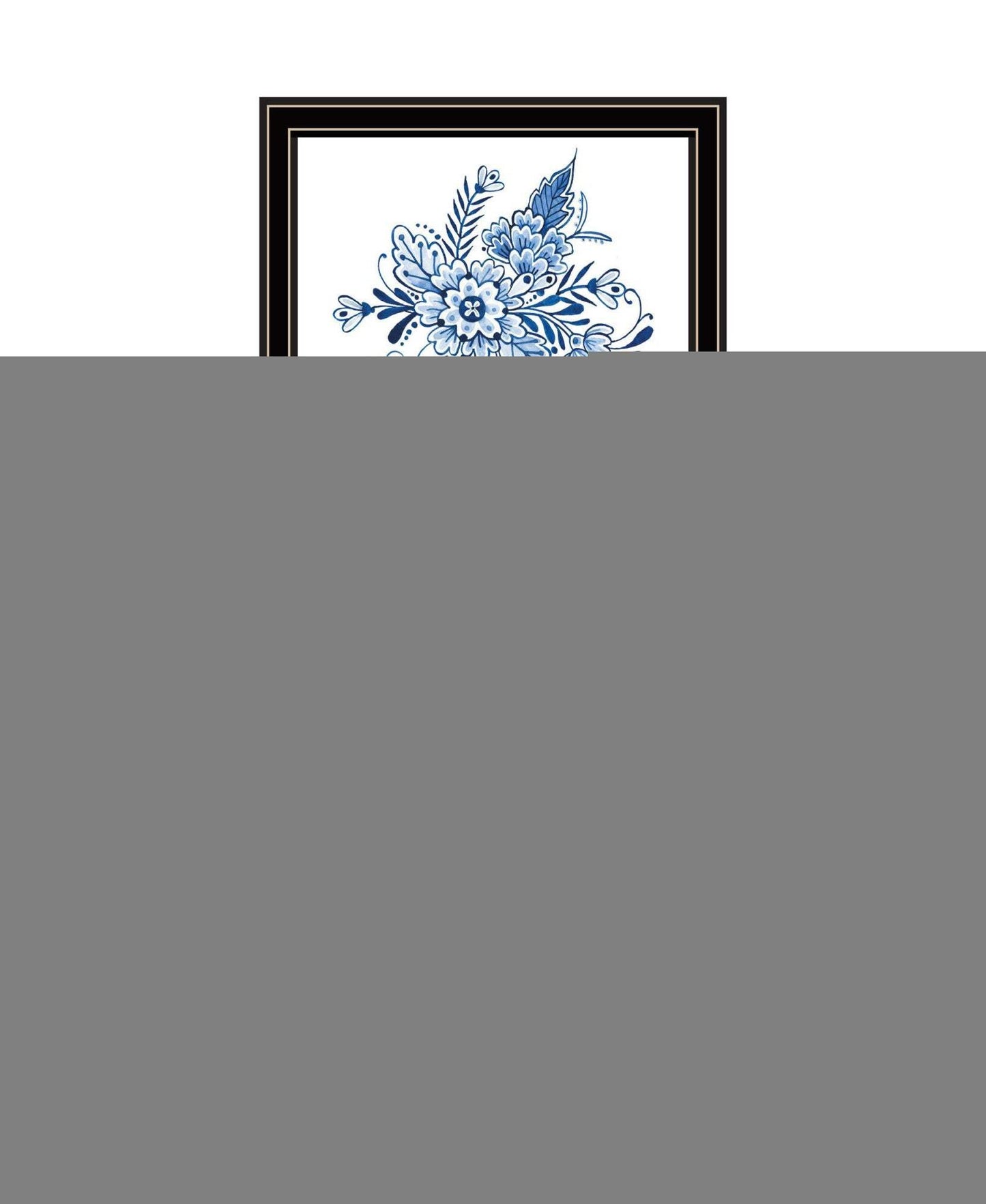 Set Of Two Blue And White Delph Floral Black Framed Wall Art - HomeRoots - Flyclothing LLC