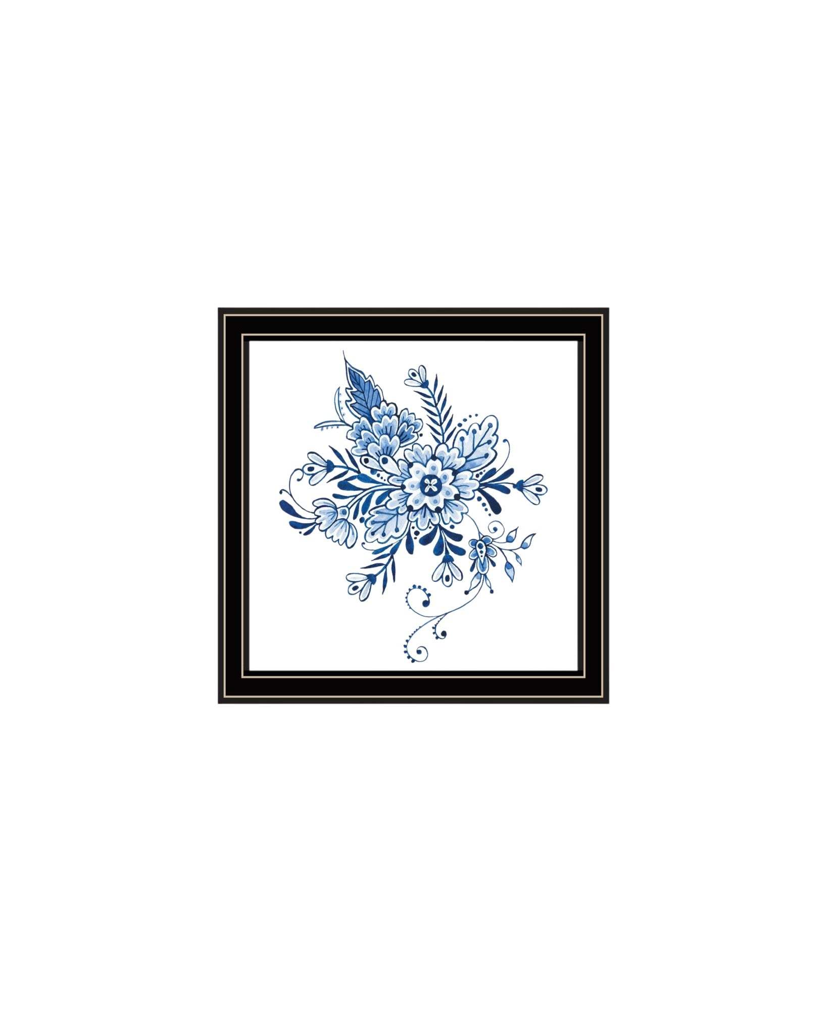 Set Of Two Blue And White Delph Floral Black Framed Wall Art - HomeRoots - Flyclothing LLC