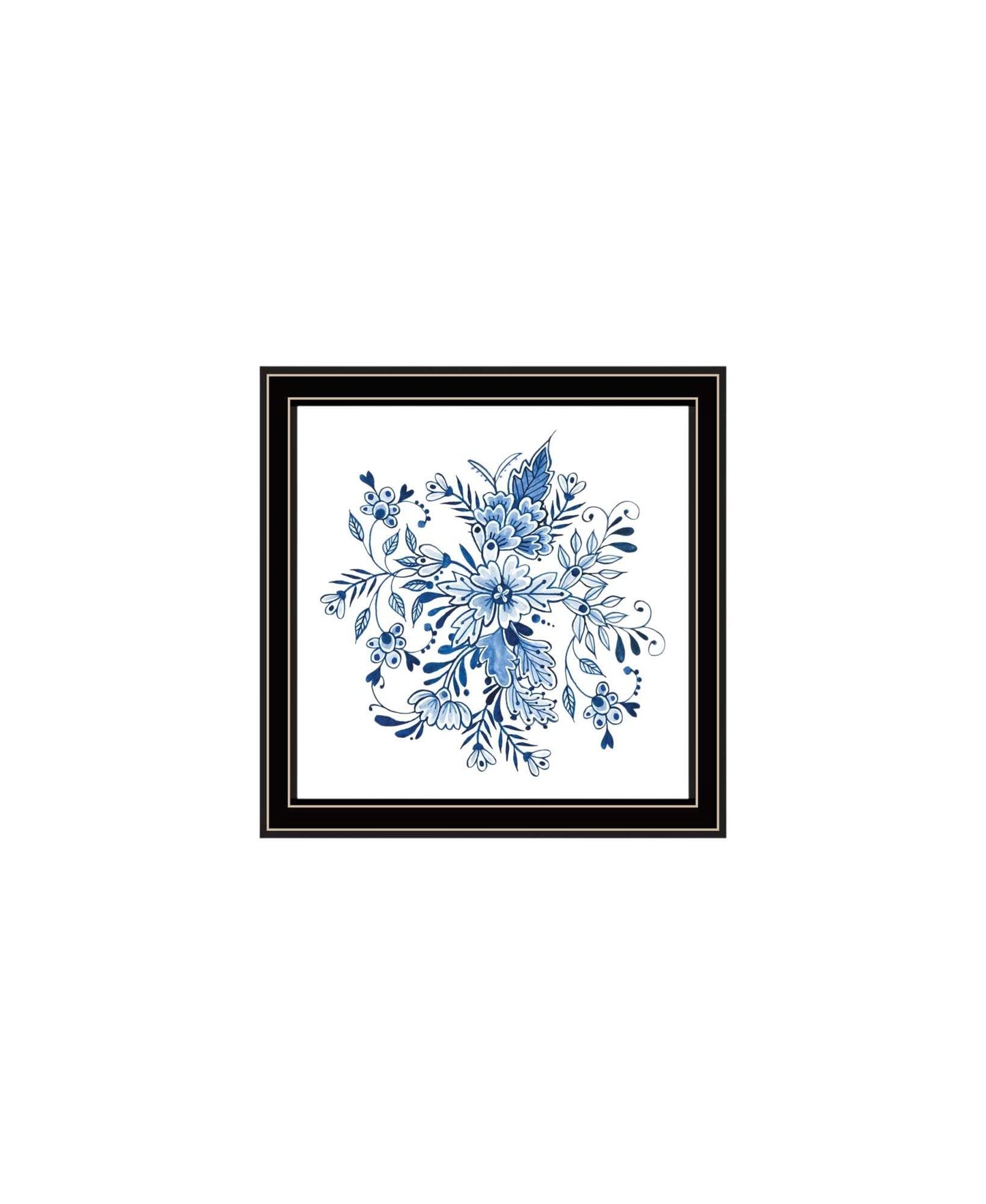 Set Of Two Blue And White Delph Floral Black Framed Wall Art - HomeRoots - Flyclothing LLC
