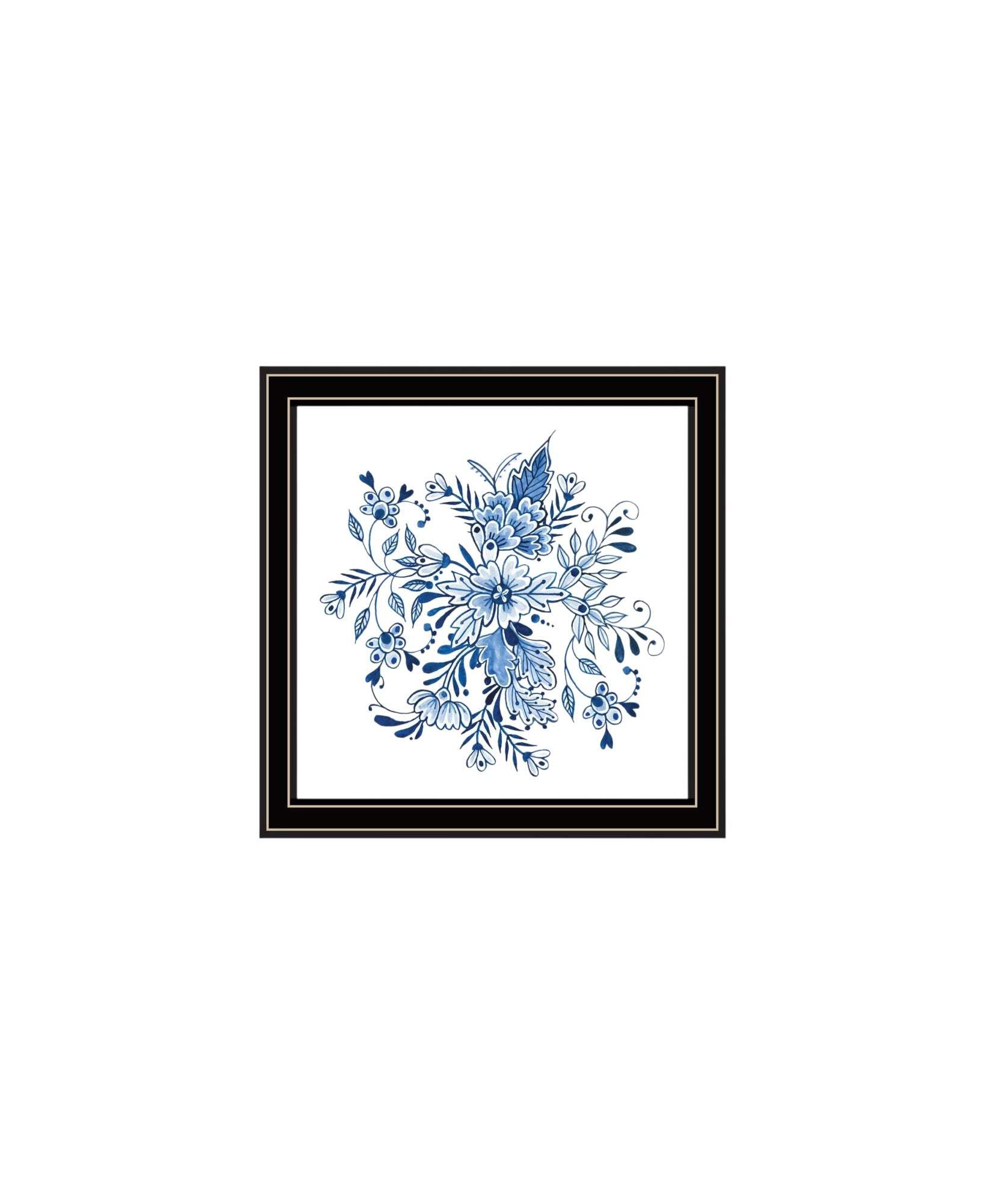 Set Of Two Blue And White Delph Floral Black Framed Wall Art - HomeRoots - Flyclothing LLC