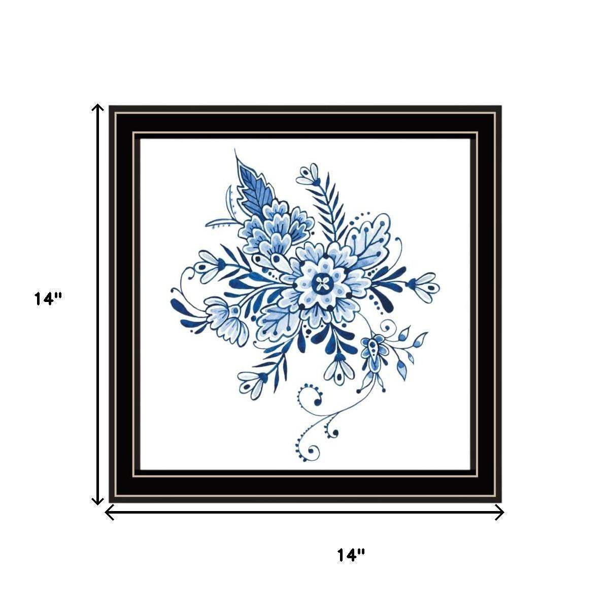 Set Of Two Blue And White Delph Floral Black Framed Wall Art - HomeRoots - Flyclothing LLC