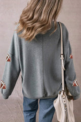 Sequin Football Round Neck Long Sleeve Sweatshirt - Trendsi - Flyclothing LLC