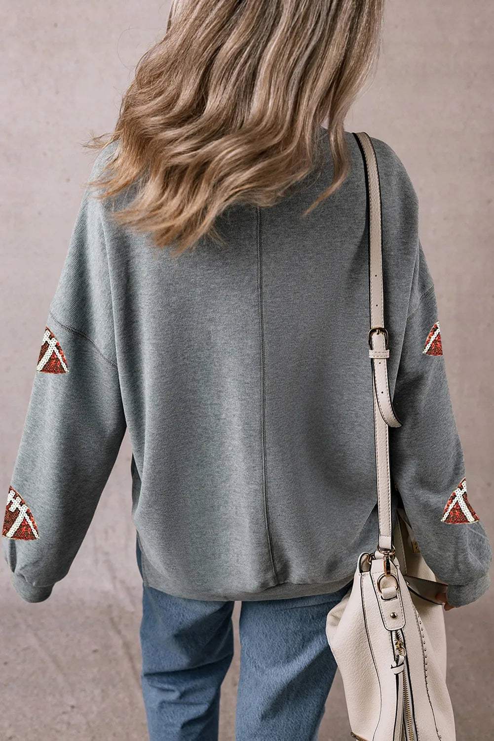 Sequin Football Round Neck Long Sleeve Sweatshirt - Trendsi - Flyclothing LLC