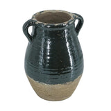 13" Forest Green And Sand Color Block Terracotta Round Jug Vase - Homeroots - Flyclothing LLC