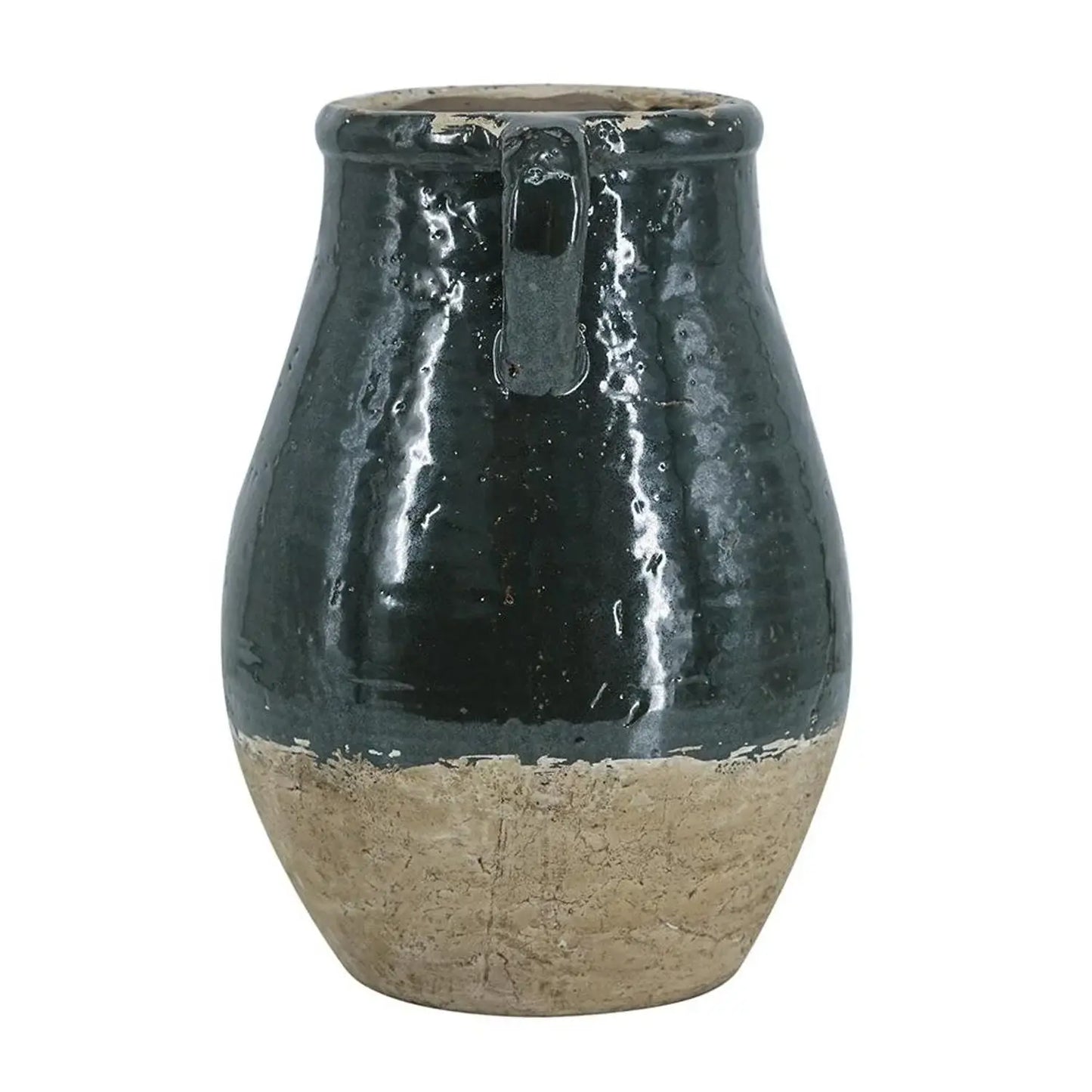 13" Forest Green And Sand Color Block Terracotta Round Jug Vase - Homeroots - Flyclothing LLC