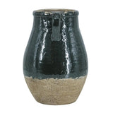 13" Forest Green And Sand Color Block Terracotta Round Jug Vase - Homeroots - Flyclothing LLC