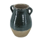 13" Forest Green And Sand Color Block Terracotta Round Jug Vase - Homeroots - Flyclothing LLC