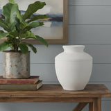 16" White Terracotta Round Jug Vase - Homeroots - Flyclothing LLC