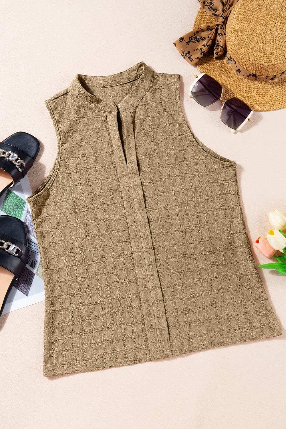 Textured Notched Tank - Trendsi - Flyclothing LLC