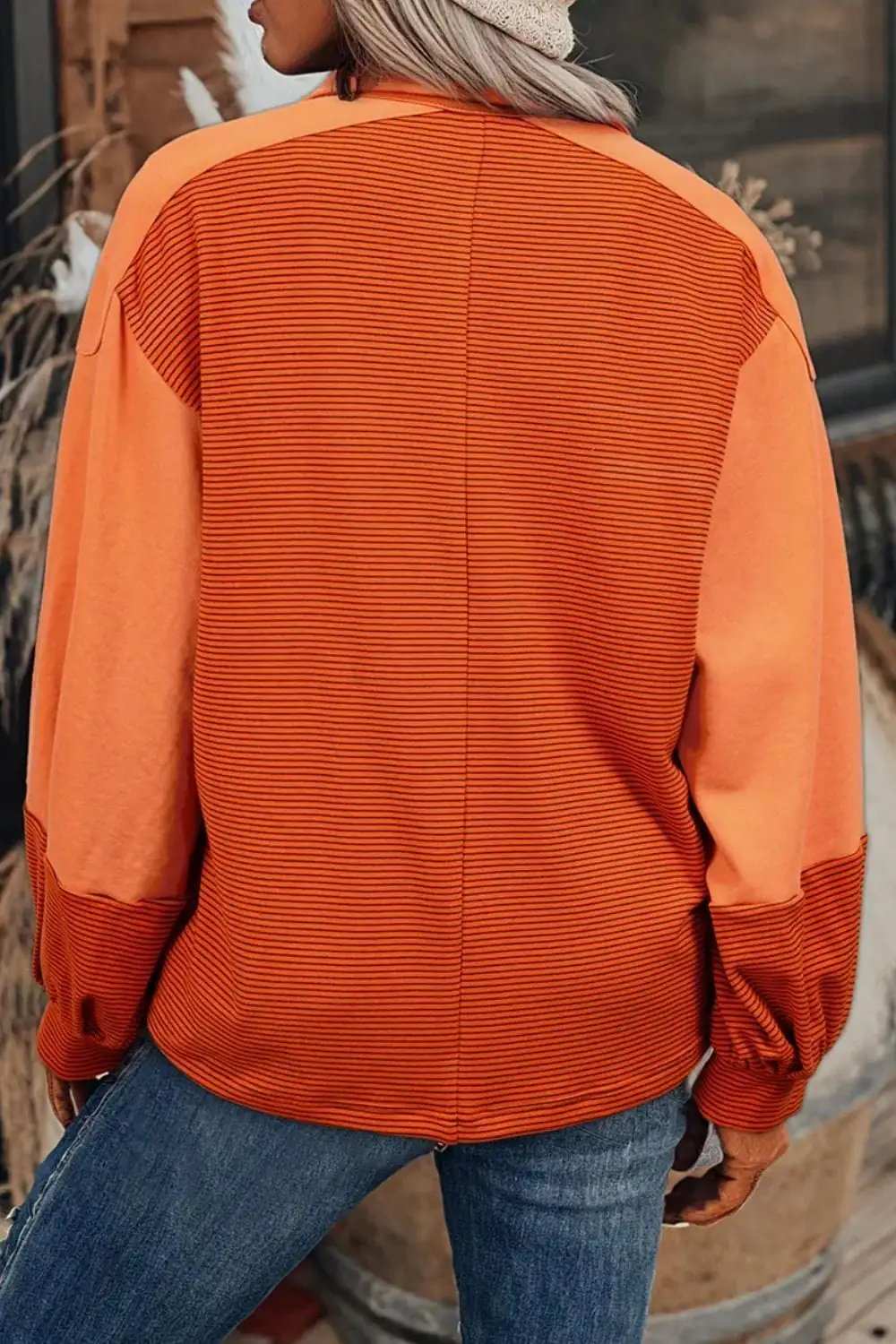 Striped Half Button Long Sleeve Sweatshirt - Trendsi - Flyclothing LLC