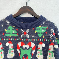Christmas Pattern Round Neck Long Sleeve Sweater - Trendsi