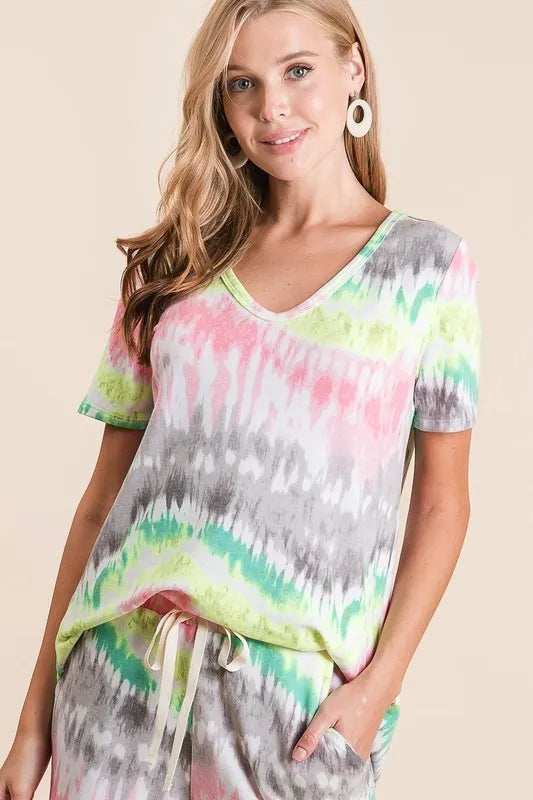 BiBi Tie Dye Print Shorts With Twill Tape Drawstring - Trendsi - Flyclothing LLC