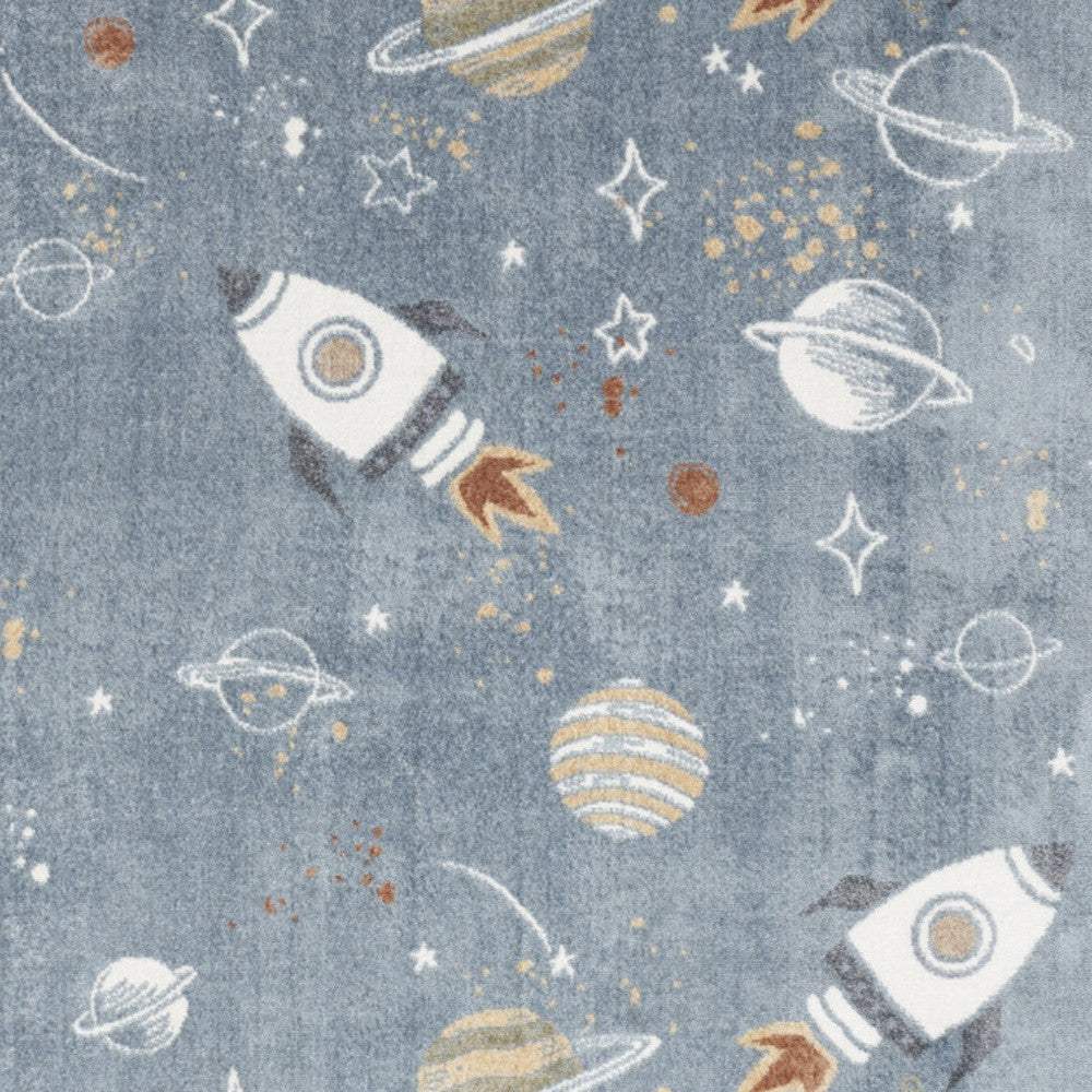 5' X 7' Blue Spaceships Youthful Washable Area Rug - HomeRoots - Flyclothing LLC