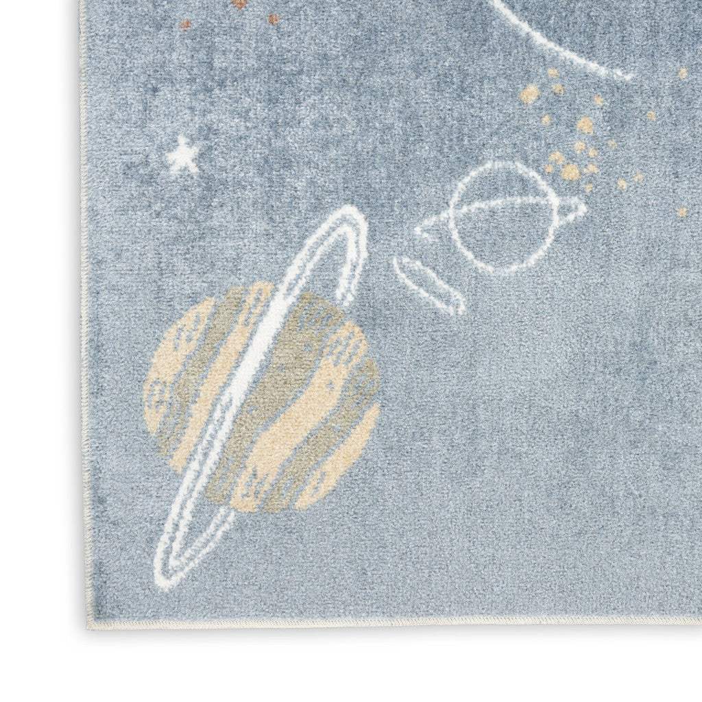 5' X 7' Blue Spaceships Youthful Washable Area Rug - HomeRoots - Flyclothing LLC