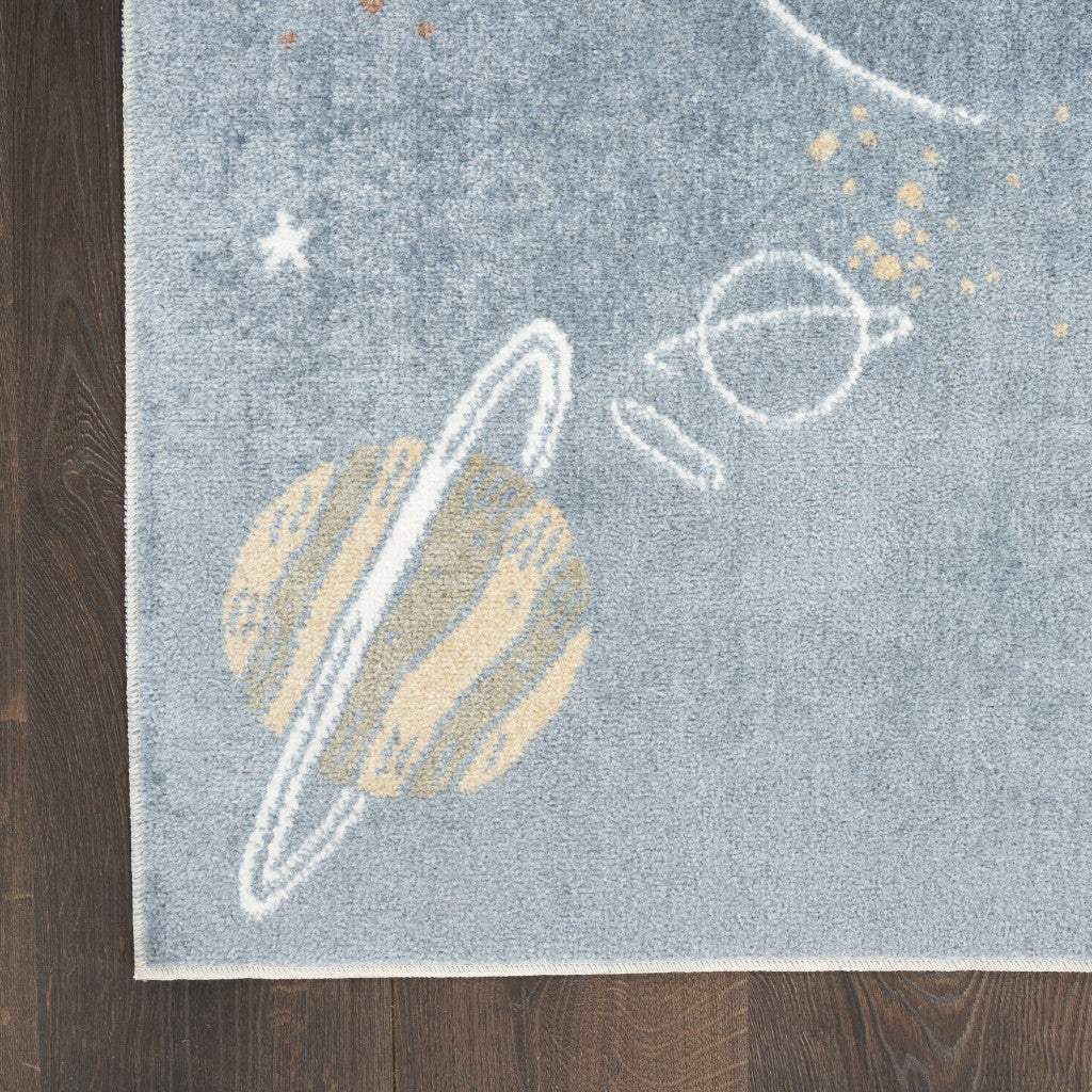 5' X 7' Blue Spaceships Youthful Washable Area Rug - HomeRoots - Flyclothing LLC