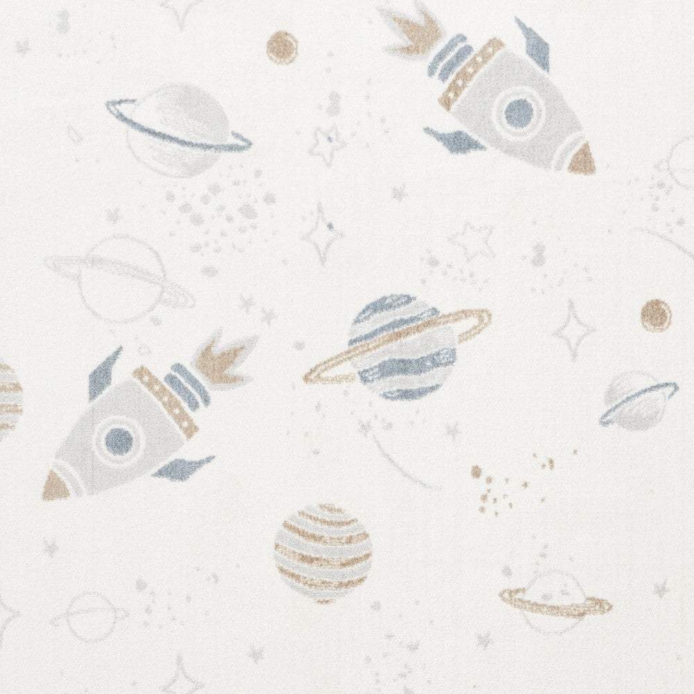 5' X 7' Ivory Spaceships Youthful Washable Area Rug - HomeRoots - Flyclothing LLC
