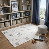 5' X 7' Ivory Spaceships Youthful Washable Area Rug - HomeRoots - Flyclothing LLC