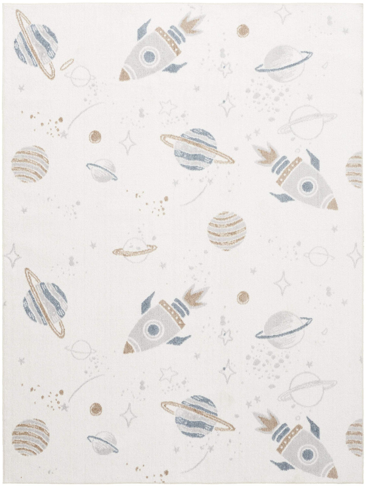 5' X 7' Ivory Spaceships Youthful Washable Area Rug - HomeRoots - Flyclothing LLC