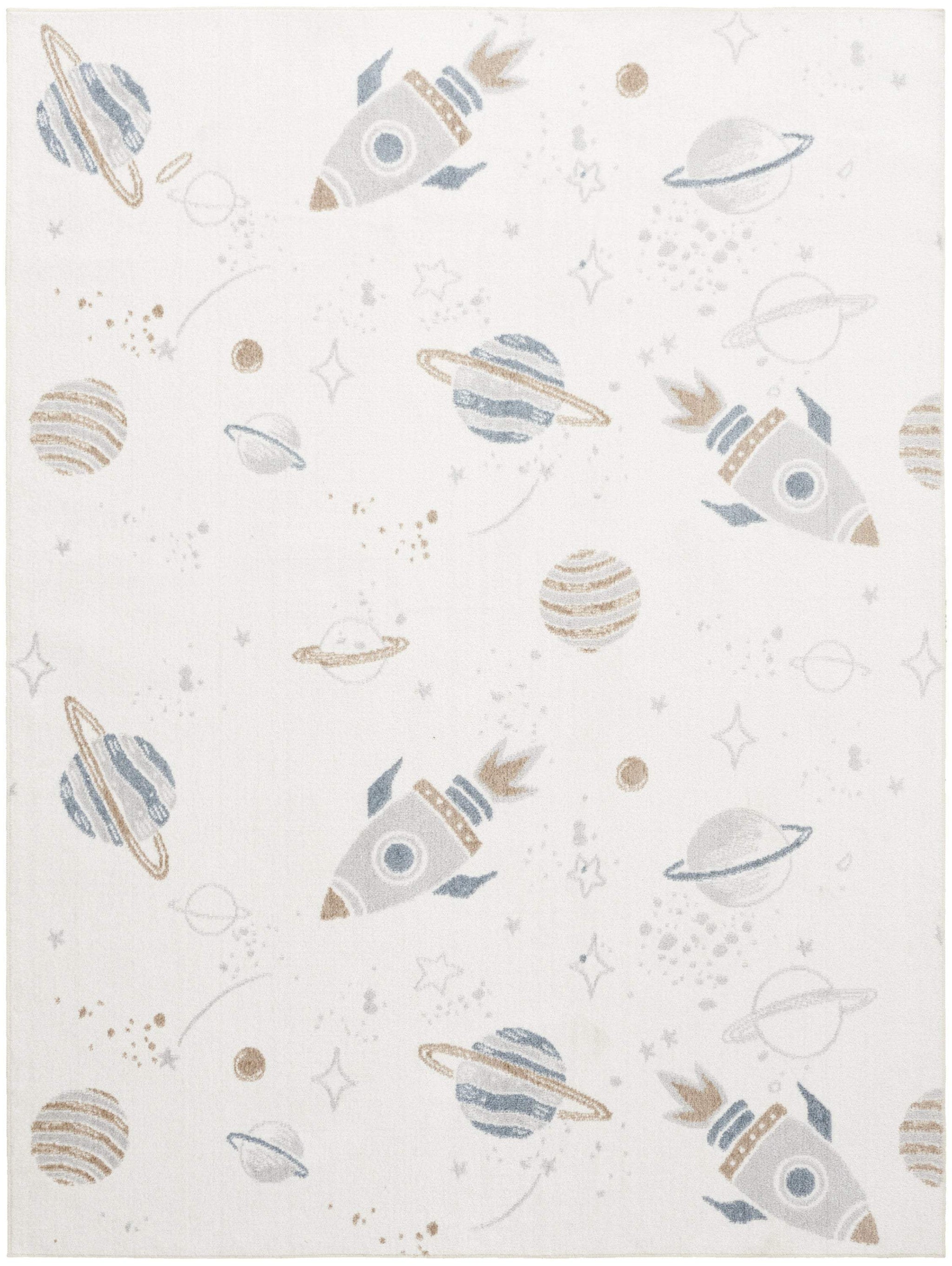 5' X 7' Ivory Spaceships Youthful Washable Area Rug - HomeRoots - Flyclothing LLC