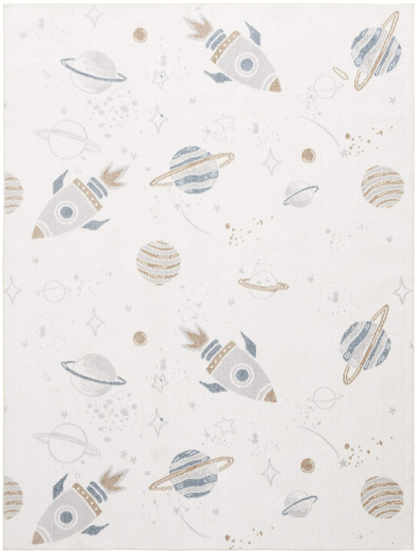 5' X 7' Ivory Spaceships Youthful Washable Area Rug - HomeRoots - Flyclothing LLC