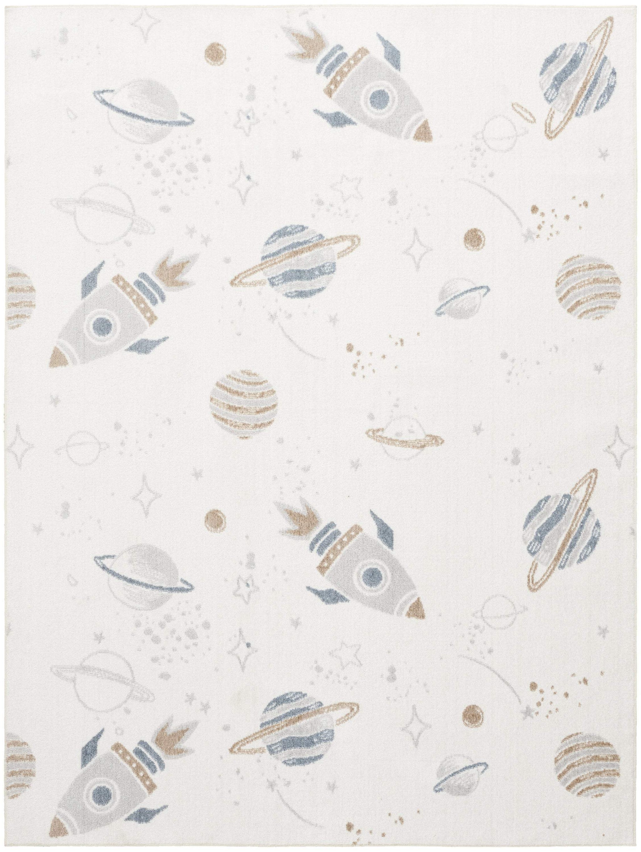 5' X 7' Ivory Spaceships Youthful Washable Area Rug - HomeRoots - Flyclothing LLC
