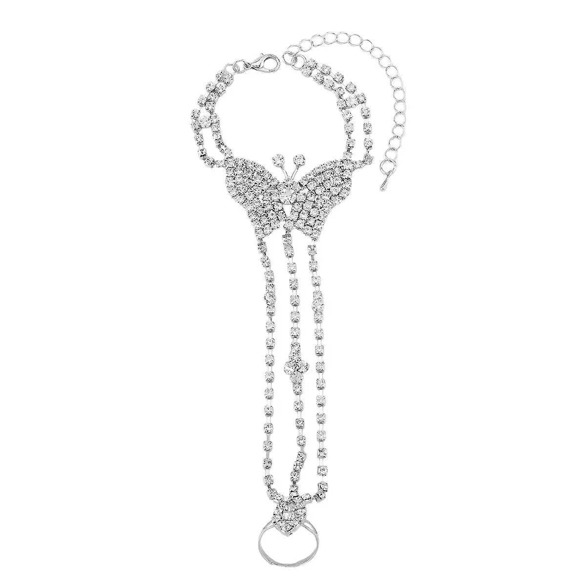 Rhinestone Butterfly Hand Chain Bracelet - Trendsi - Flyclothing LLC