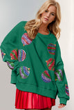 Double Take Christmas Element Sequin Round Neck Long Sleeve Sweatshirt - Trendsi