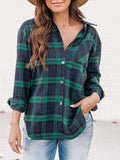 Plaid Collared Neck Long Sleeve Shirt - Trendsi - Flyclothing LLC