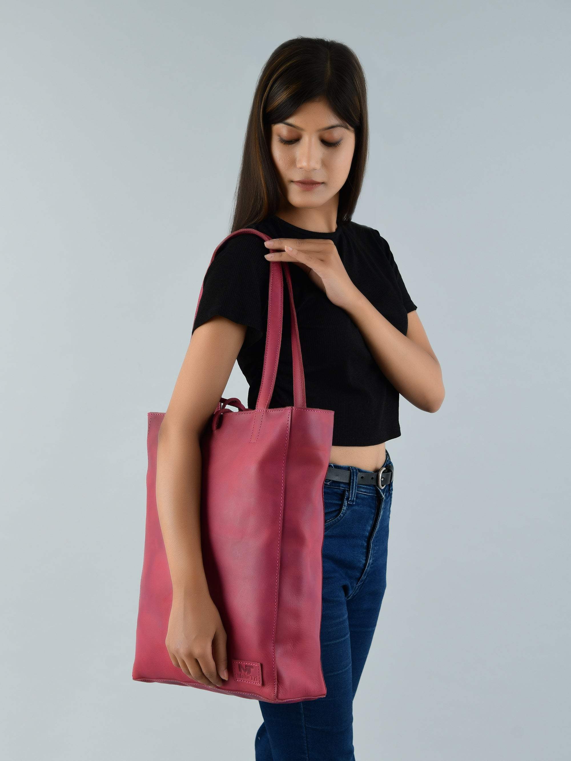 Maroon Leather Tote Bag - Classy Leather Bags - Flyclothing LLC