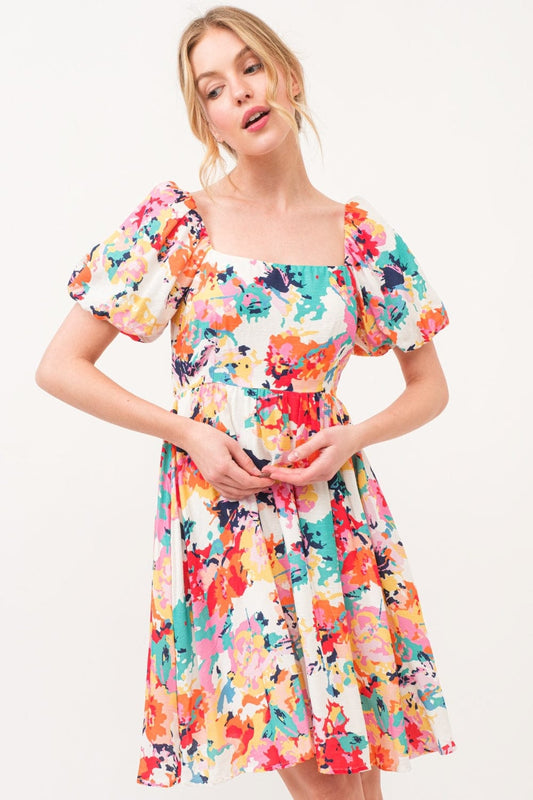 And The Why Square Neck Puff Sleeve Floral Dress - Trendsi