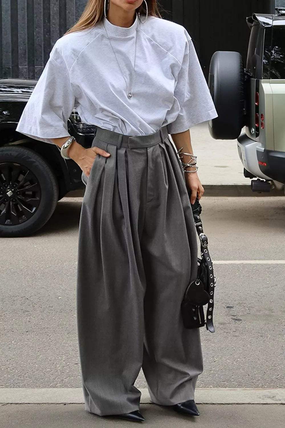 High-Waisted Wide-Leg Pleated Pants - Trendsi - Flyclothing LLC