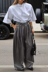 High-Waisted Wide-Leg Pleated Pants - Trendsi - Flyclothing LLC