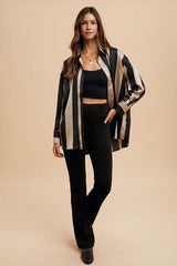 Annie Wear Striped Dropped Shoulder Button Up Shirt - Trendsi