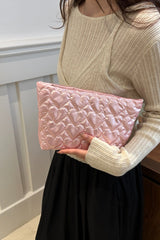 Ruched Heart Clutch with Zipper - Trendsi