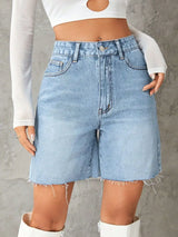 Frayed Hem Denim Shorts - Trendsi - Flyclothing LLC
